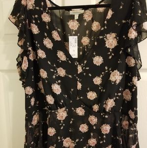 NWT Loraletta Black Sheer Rose blouse